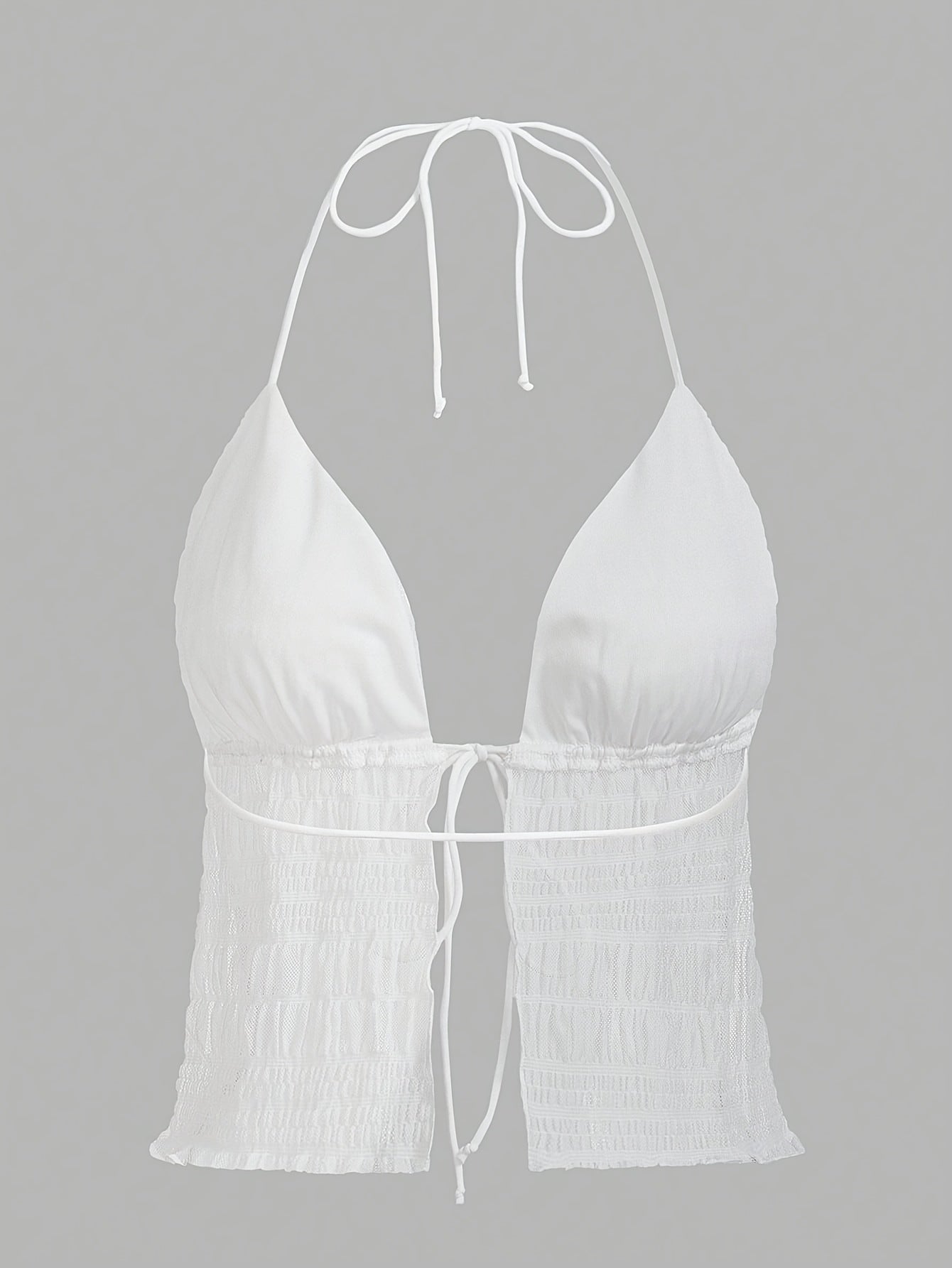 Damen Halterneck Top mit Raffungen und Bindeband – Modisches Party- und Ausgehtop