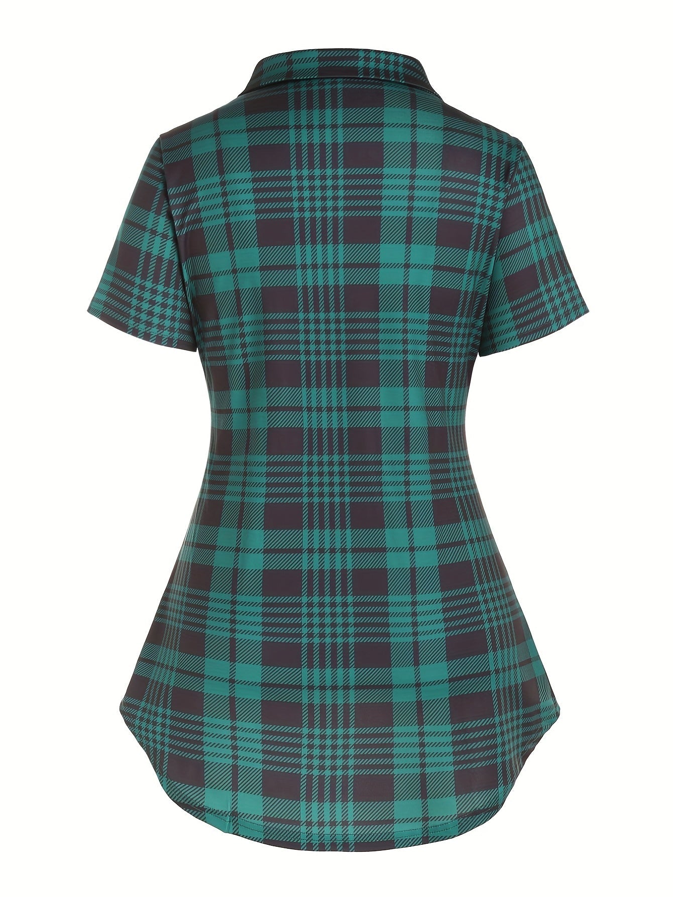 Damen Kurzarm Karo Hemdbluse mit Überkreuz-Detail – Eleganter Freizeit-Look für den Sommer
