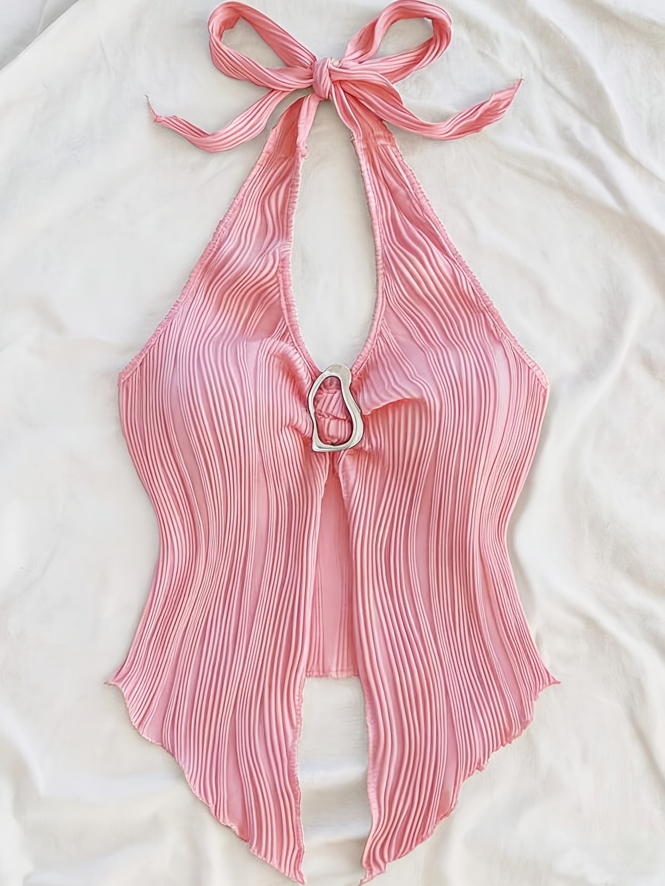 Damen Halterneck Party Top mit Raffungen und extravagantem Schnitt
