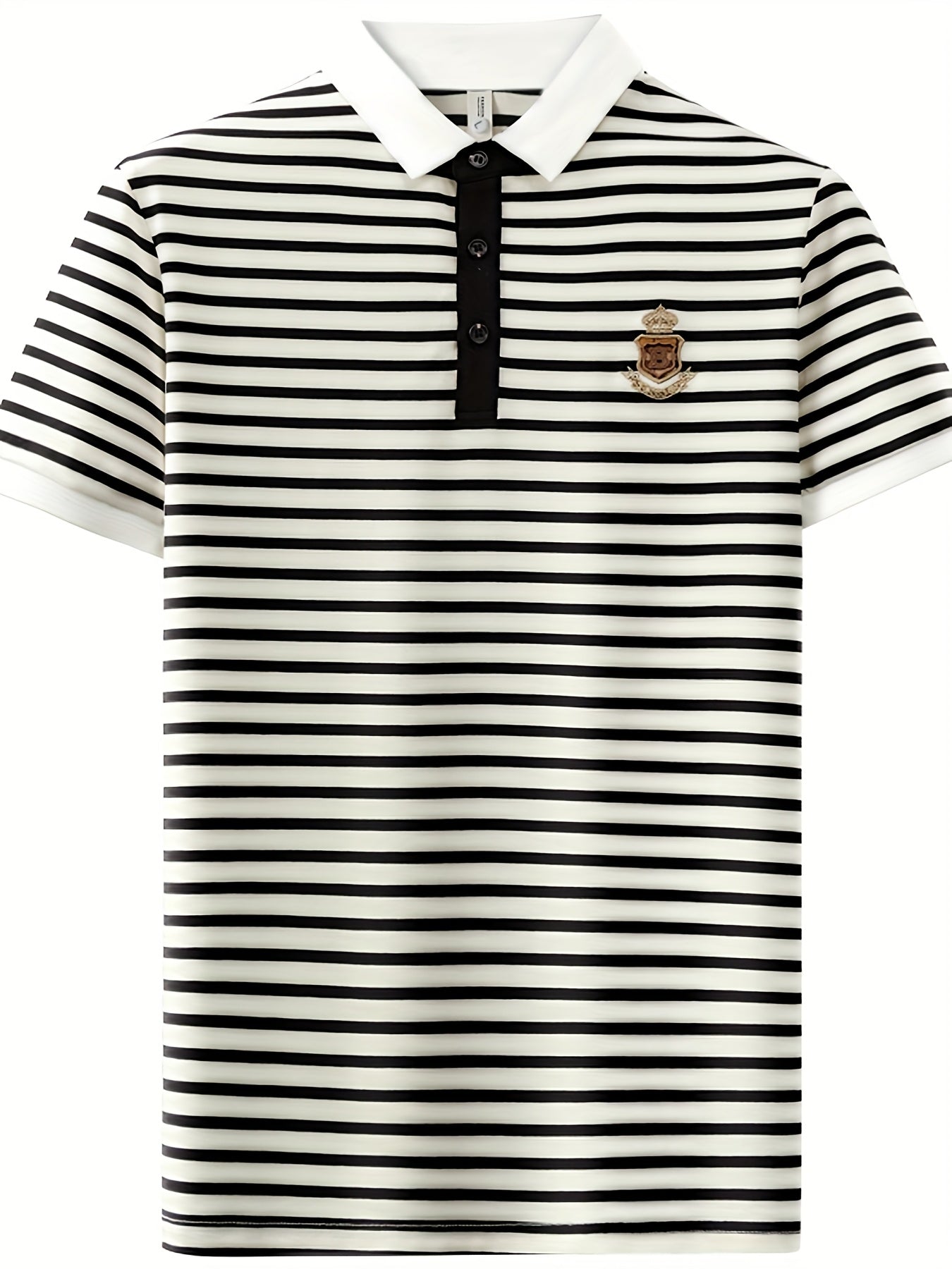 Herren Polohemd mit Streifen und gesticktem Wappen – Klassischer Freizeit- und Business-Look