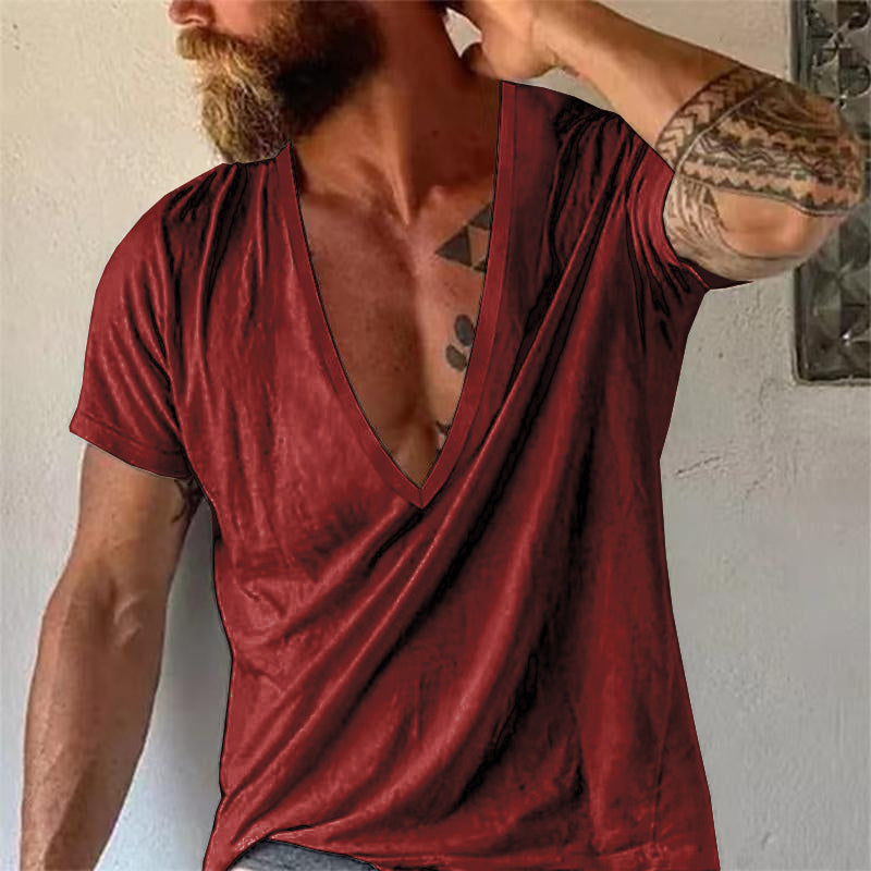 Herren Tief V-Ausschnitt Freizeit T-Shirt Kurzarm – Moderner Look für Alltag & Sommer