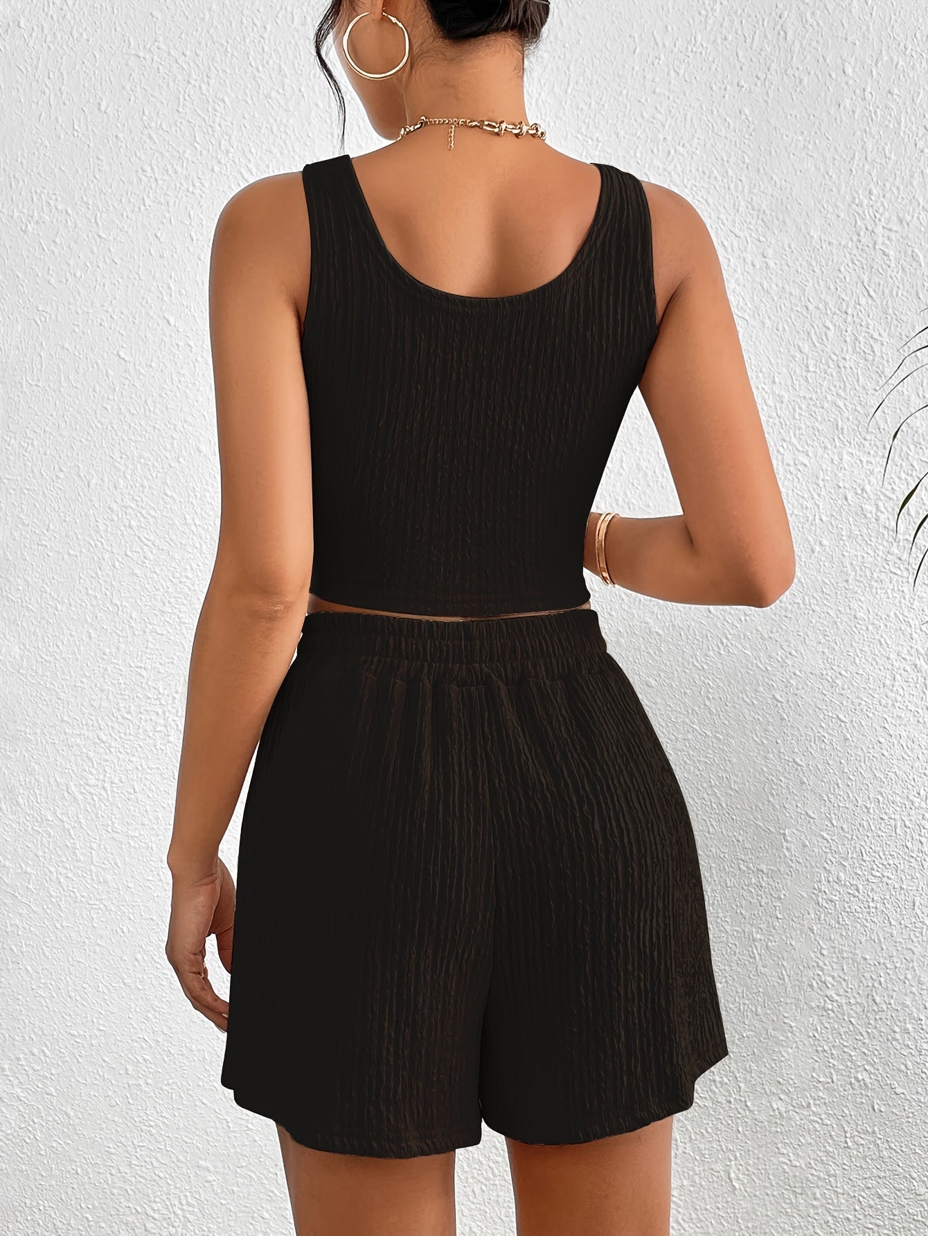 Damen Freizeit Zweiteiler Set – Geripptes Crop Top und Shorts, Lässig & Modern