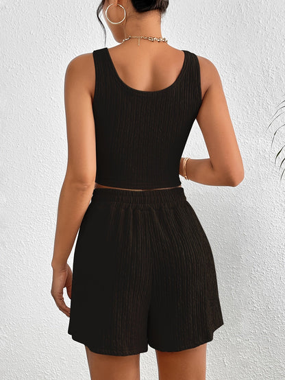 Damen Freizeit Zweiteiler Set – Geripptes Crop Top und Shorts, Lässig & Modern