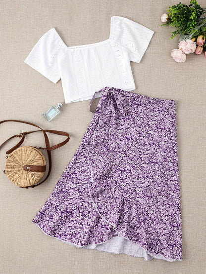 Damen Zweiteiler Set – Romantisches Sommer-Outfit mit Bluse und Wickelrock, ideal für Freizeit und Urlaub