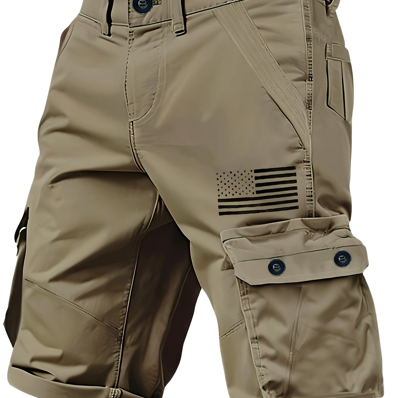 Herren Cargo Shorts mit Taschen und Flaggenmotiv – Outdoor & Freizeit