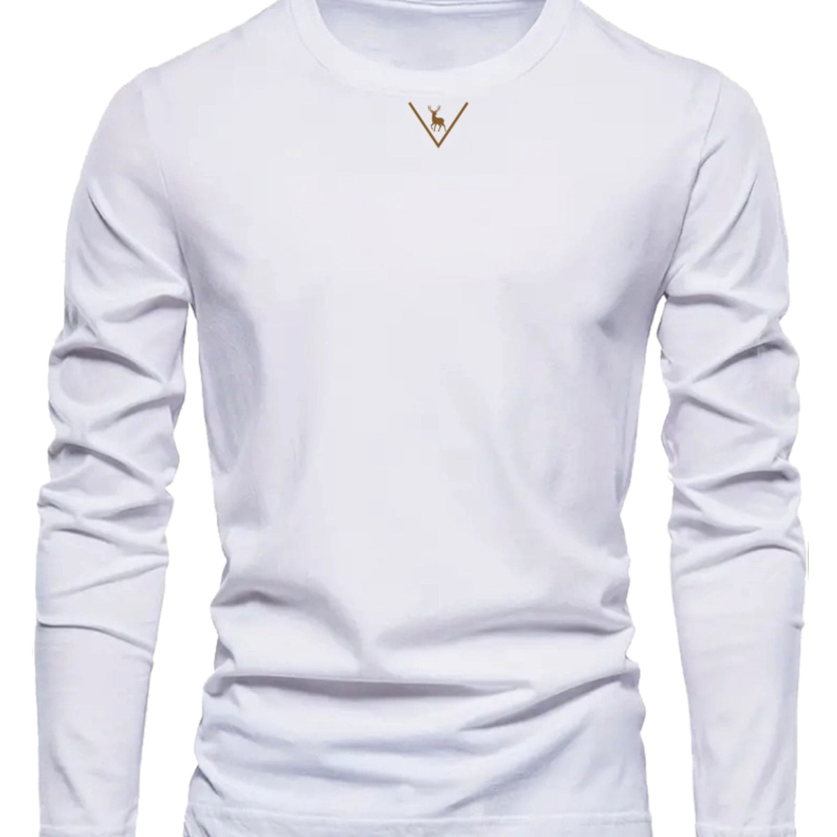 Herren Langarmshirt Rundhals mit Hirsch-Logo, Freizeit T-Shirt