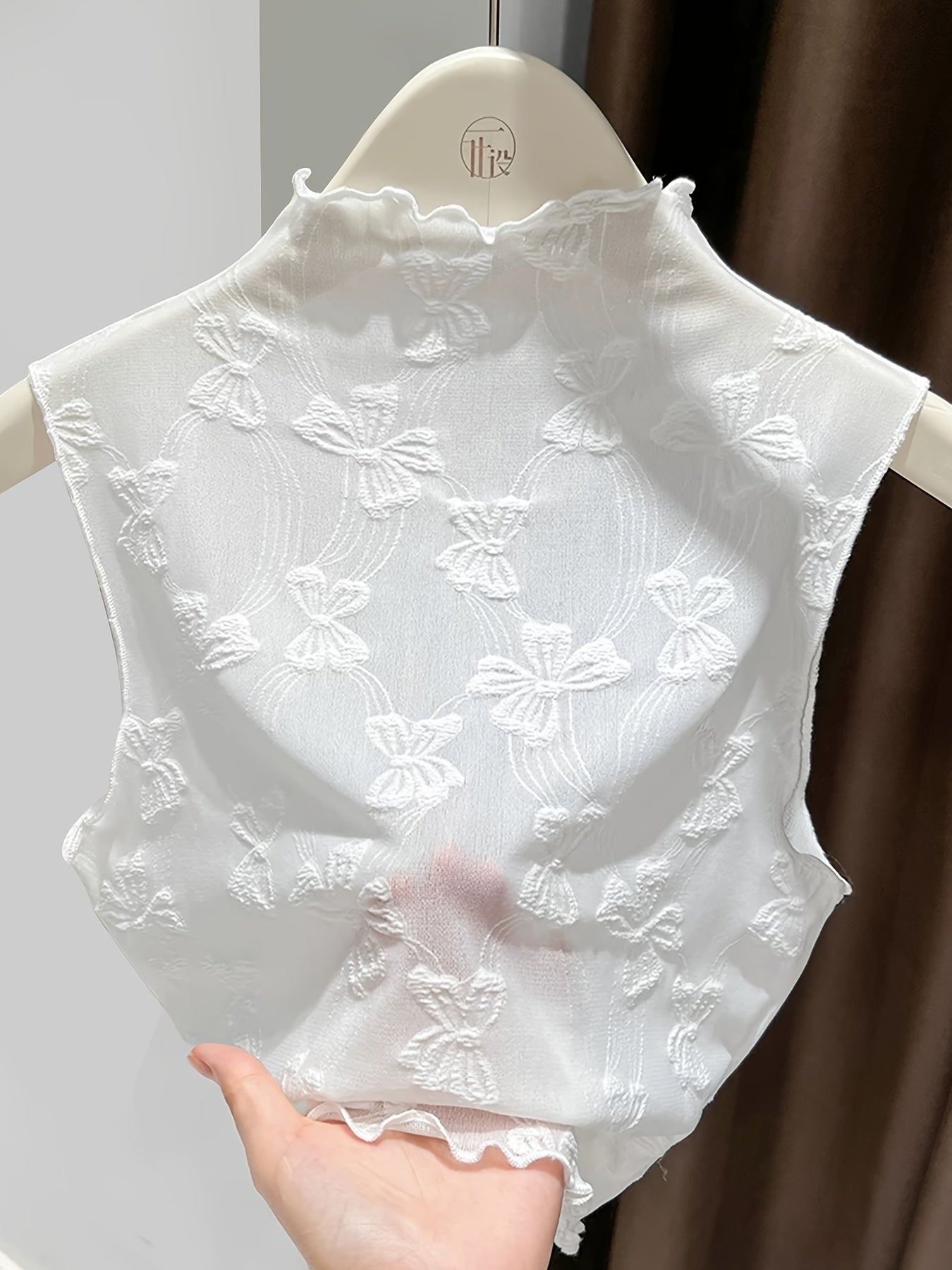 Damen Spitzen-Top mit Stehkragen und floraler Stickerei – Elegantes, ärmelloses Layering-Shirt