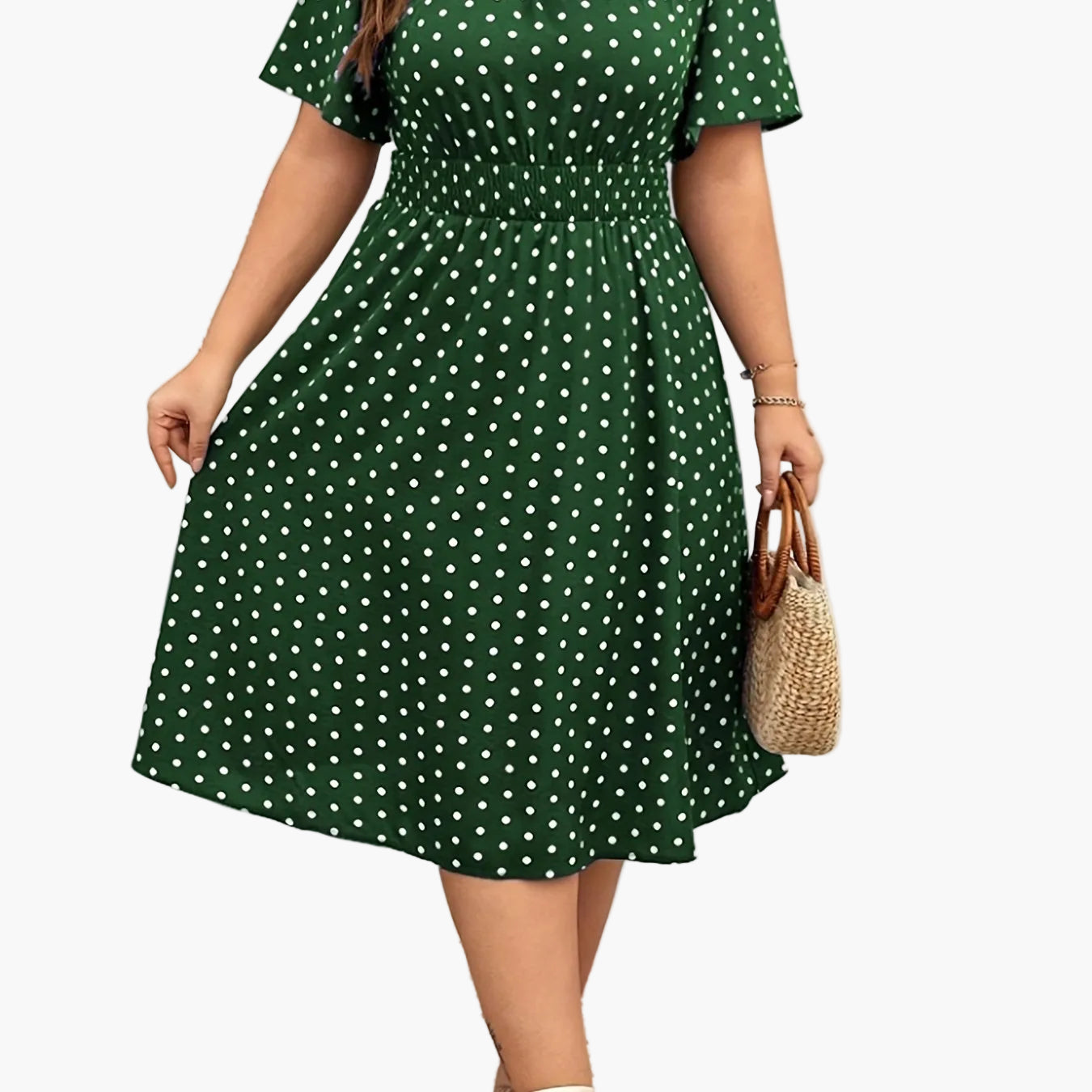 Damen Polka Dot Kleid Elegant Sommer Freizeit Midi Fit & Flare