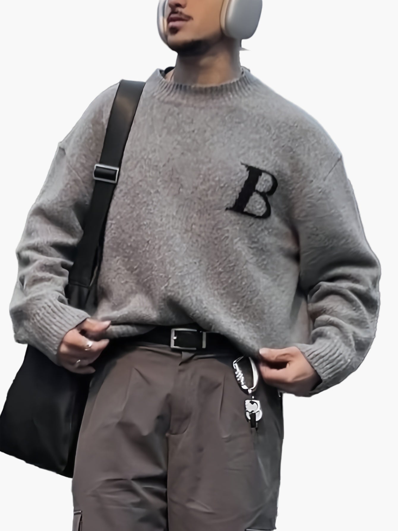 Herren Streetwear Strickpullover mit Buchstaben-Design und lockerer Passform – Perfekt für Herbst und Winter