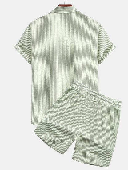 Herren Set Kurzarmhemd und Shorts mit Streifen – Stilvolles Freizeit-Outfit für Strand und Sommer