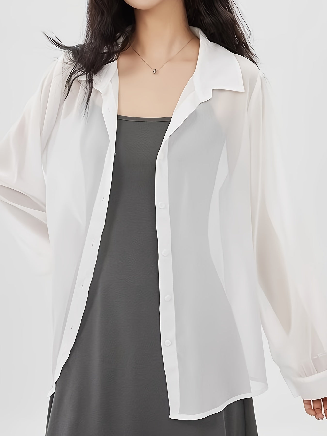Damen Bluse Transparente Oversize Hemdbluse Modern Elegant
