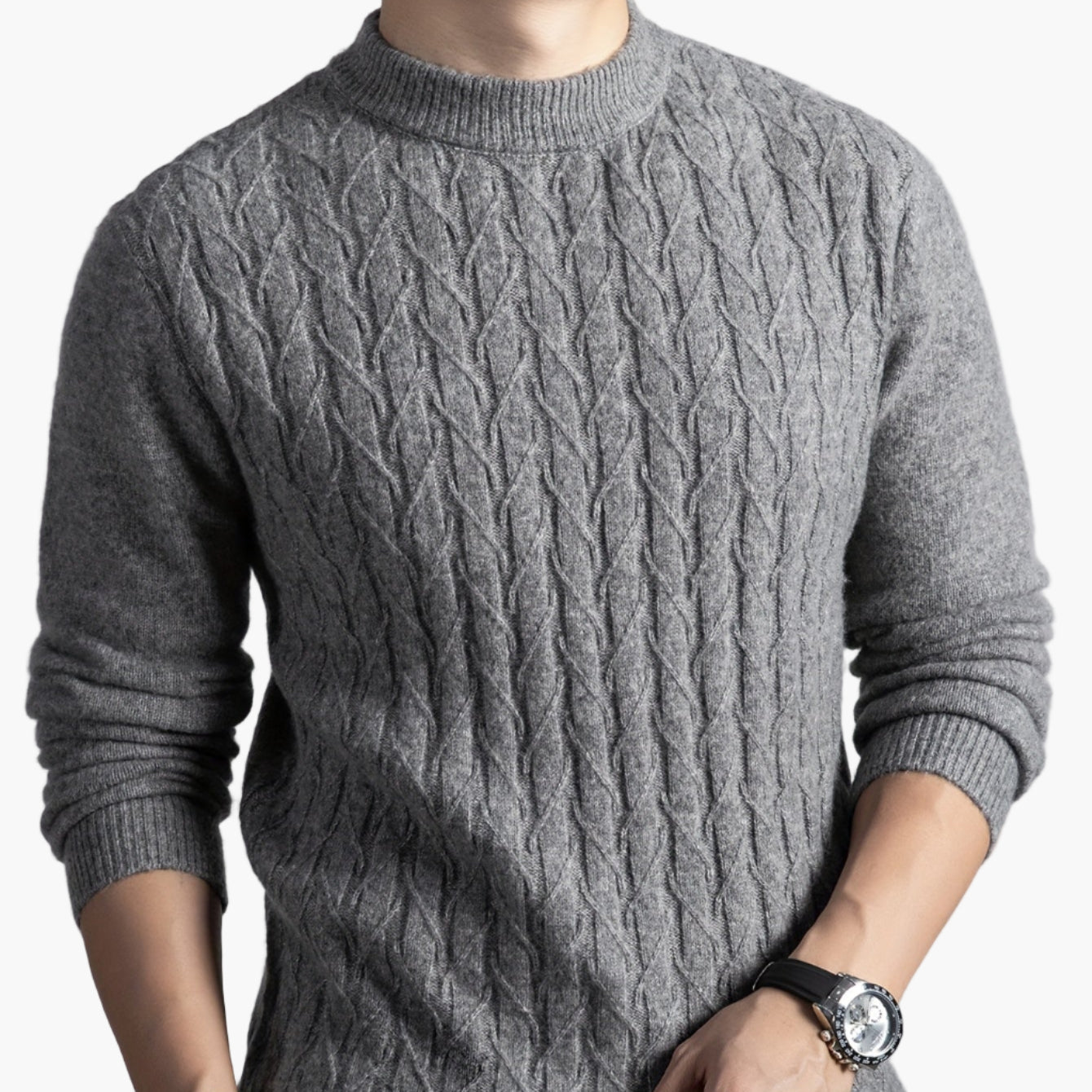 Herren Strickpullover mit Zopfmuster – Modischer Freizeitpullover für Herbst und Winter