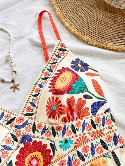 Damen Jumpsuit mit Blumendruck und Spaghettiträgern – Boho Style für Freizeit und Urlaub