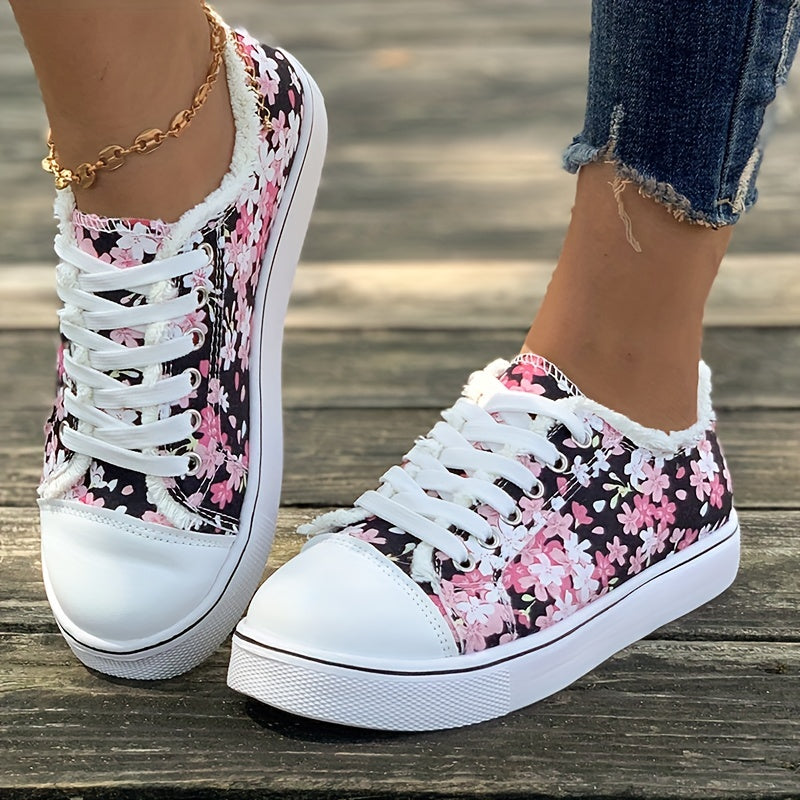 Damen Sneaker mit Blumenmuster – Modische Freizeitschuhe für Alltag und Spaziergänge