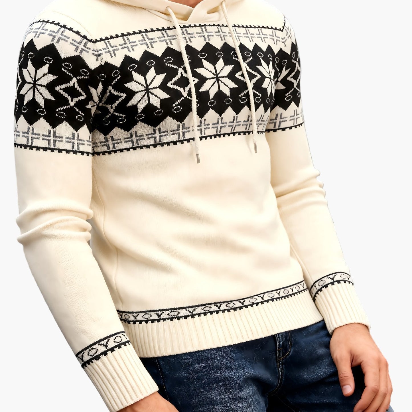 Herren Strickpullover mit Kapuze und Norweger-Muster – Casual Winterpulli für Freizeit & Alltag