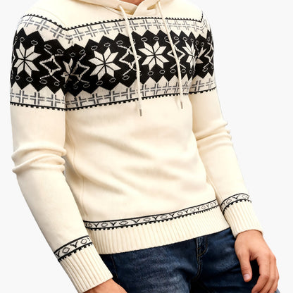 Herren Strickpullover mit Kapuze und Norweger-Muster – Casual Winterpulli für Freizeit & Alltag
