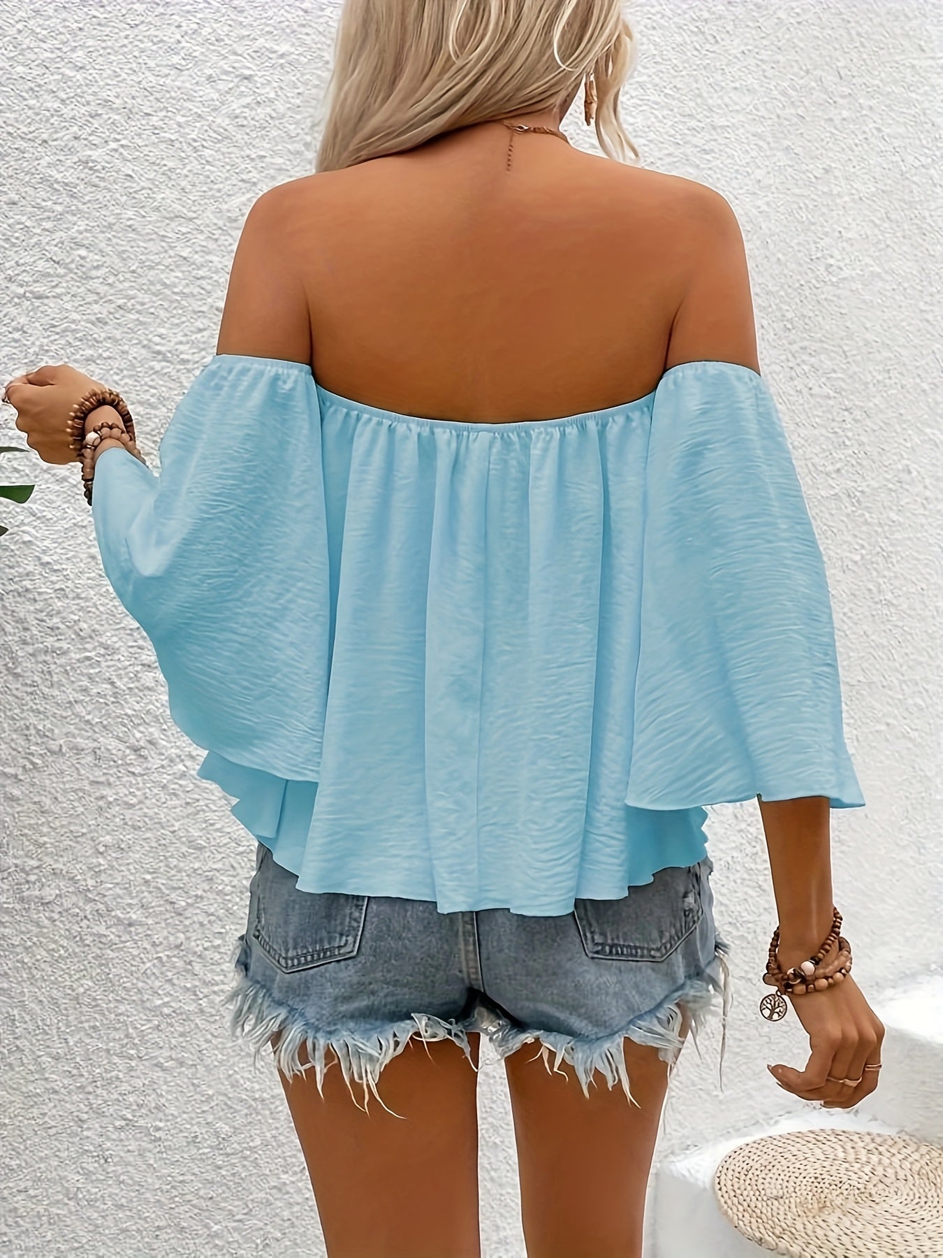 Damen Off-Shoulder Bluse mit Weiten Ärmeln – Eleganter Boho-Style, Ideal für Urlaub und Freizeit