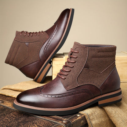 Herren Brogue Stiefel mit Schnürung, Ankle-High, Zweifarbiger Look