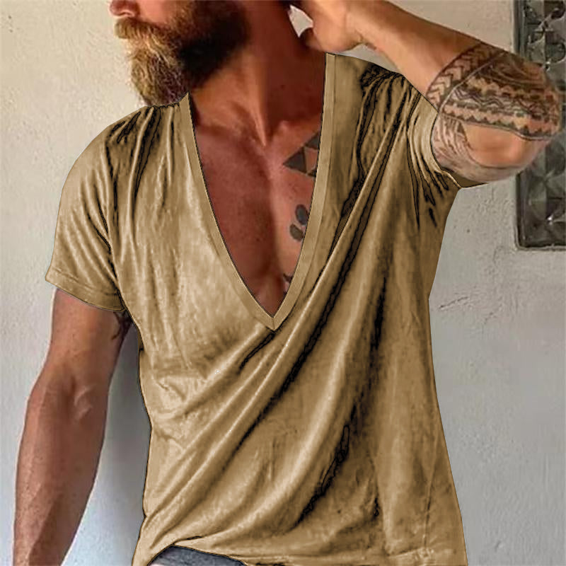 Herren Tief V-Ausschnitt Freizeit T-Shirt Kurzarm – Moderner Look für Alltag & Sommer