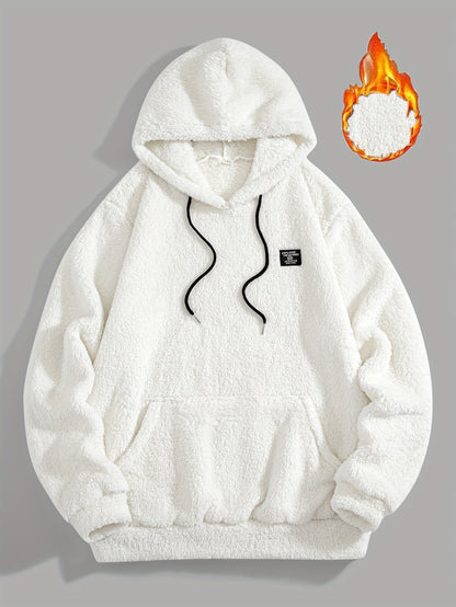 Teddy Fleece Kapuzenpullover für Herren mit Kängurutasche und Kordelzug, flauschiger Hoodie