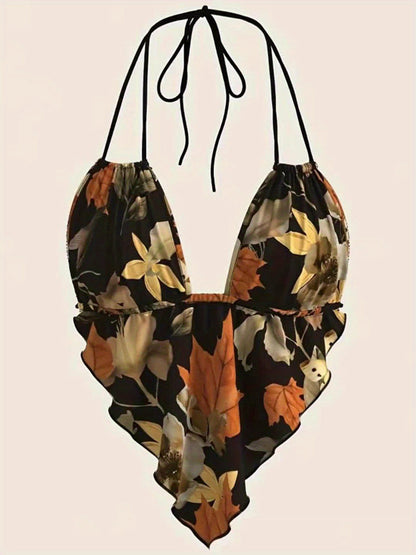 Damen Body mit Blumenmuster und tiefem Ausschnitt – Modischer Einteiler für trendige Freizeit-Looks