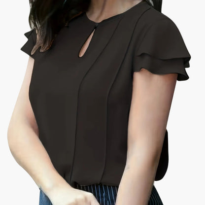 Damen Elegante Bluse mit Volantärmeln und Keyhole-Ausschnitt – Stilvolle Sommermode für Büro und Freizeit