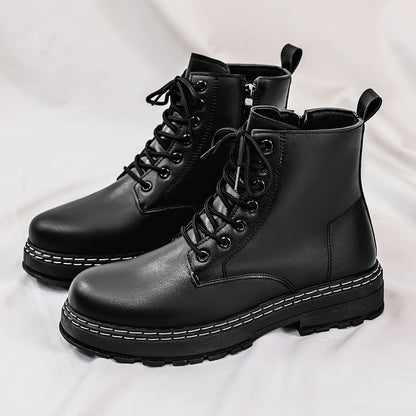 Schwarze Schnürstiefel Hohe Stiefeletten mit Ziernähten