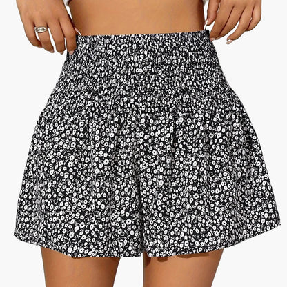 Damen Sommer Shorts mit Blumenmuster und Smokbund – Lässige Freizeitshorts
