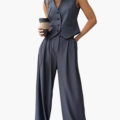 Damen Eleganter Business Anzug mit Weste und Weiten Hosen – Perfekt für Büro & Alltag