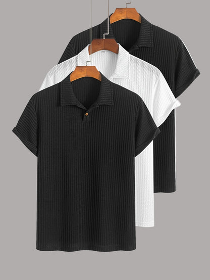 Herren Poloshirt Set Kurzarm – Klassischer Stil mit Modernem Strukturmuster, Vielseitig für Büro & Freizeit