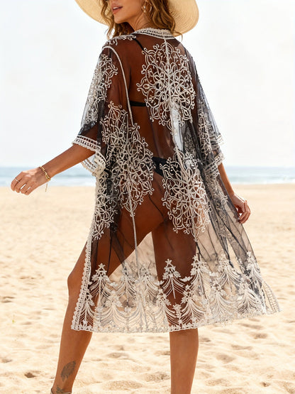 Damen Strand Kimono Bestickt – Boho Cover-Up für den Strandurlaub