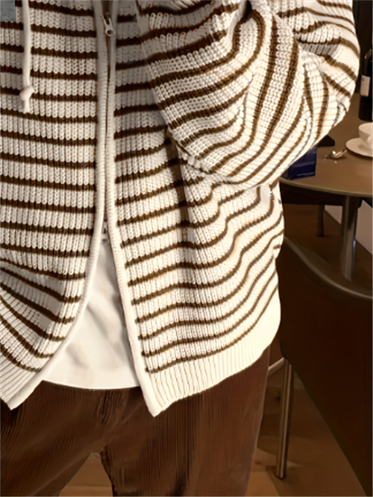 Gestreifter Strick Hoodie Jacke mit Reißverschluss für Herren