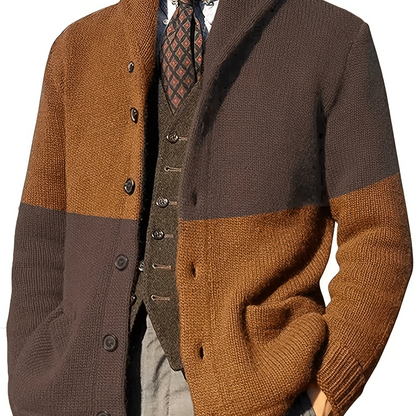 Herren Strickjacke mit Schalkragen, Zweifarbig, Knopfleiste, Lange Ärmel
