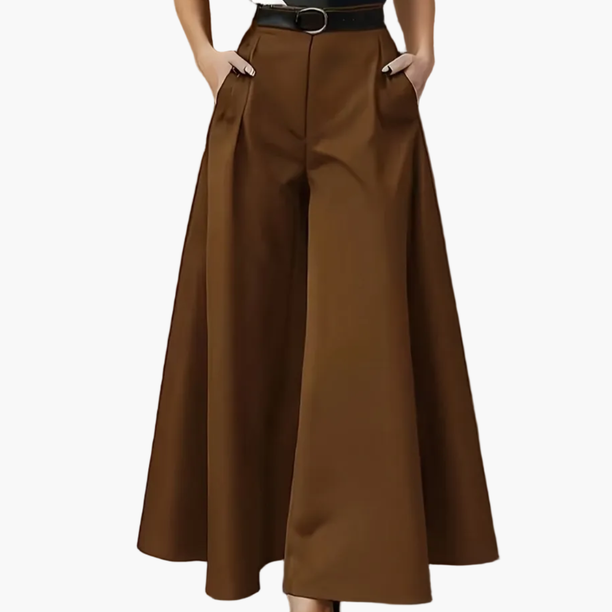 Damen Elegante Weite High Waist Palazzo Hose – Stilvolle Business & Freizeit Culotte mit Gürtel
