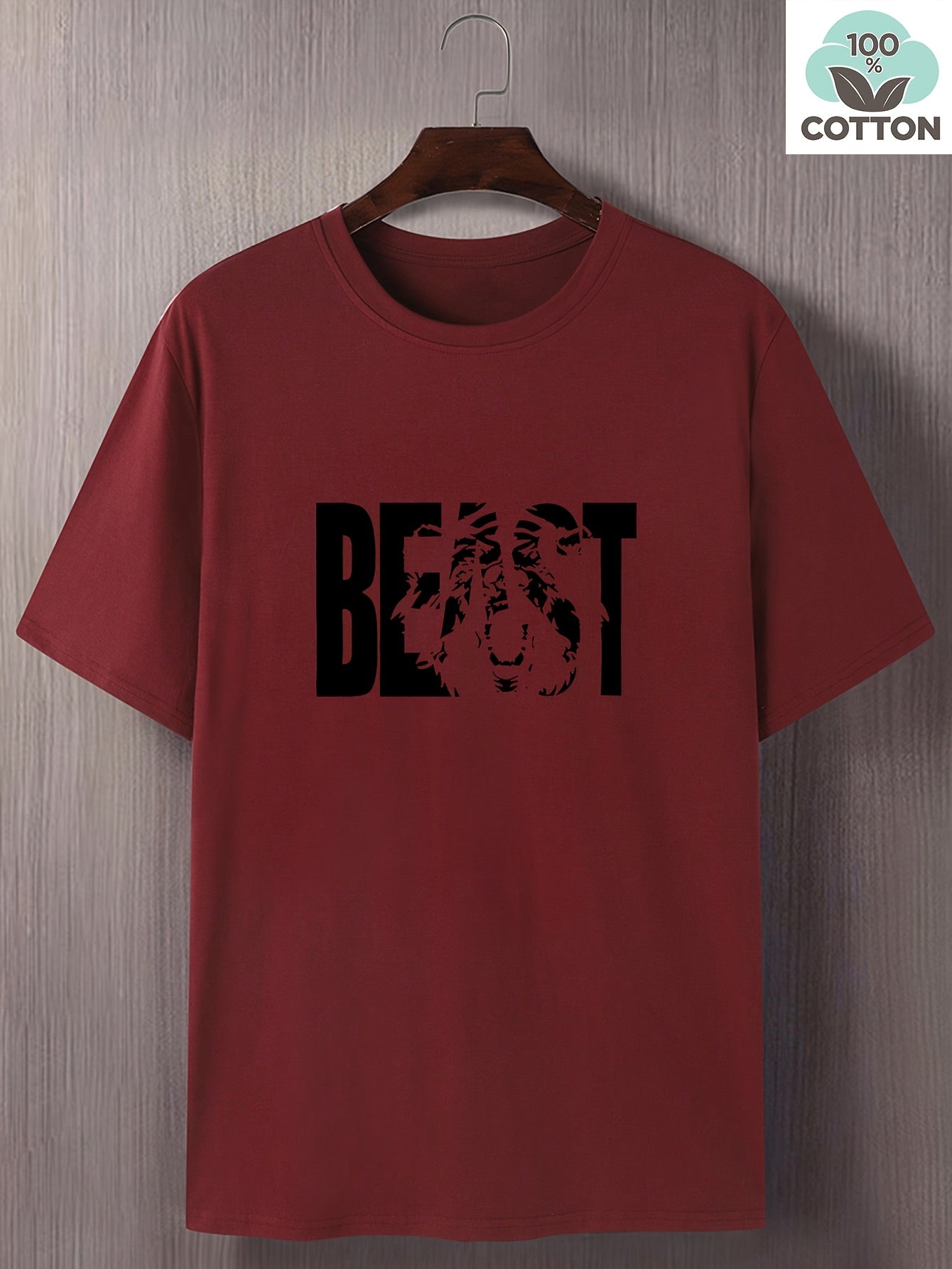 Herren T-Shirt mit "BEAST" Statement und Löwenkopf-Design – Urban Streetwear, Oversize Look