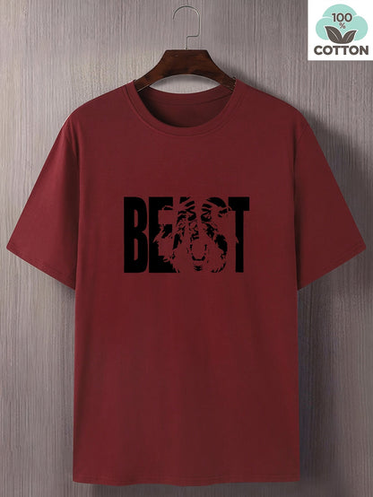 Herren T-Shirt mit "BEAST" Statement und Löwenkopf-Design – Urban Streetwear, Oversize Look