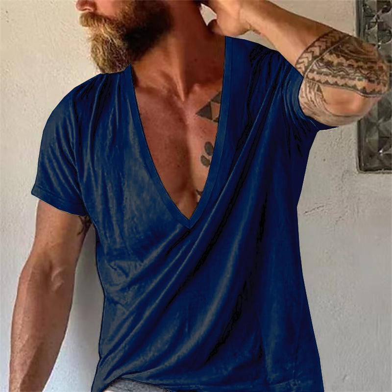 Herren Tief V-Ausschnitt Freizeit T-Shirt Kurzarm – Moderner Look für Alltag & Sommer