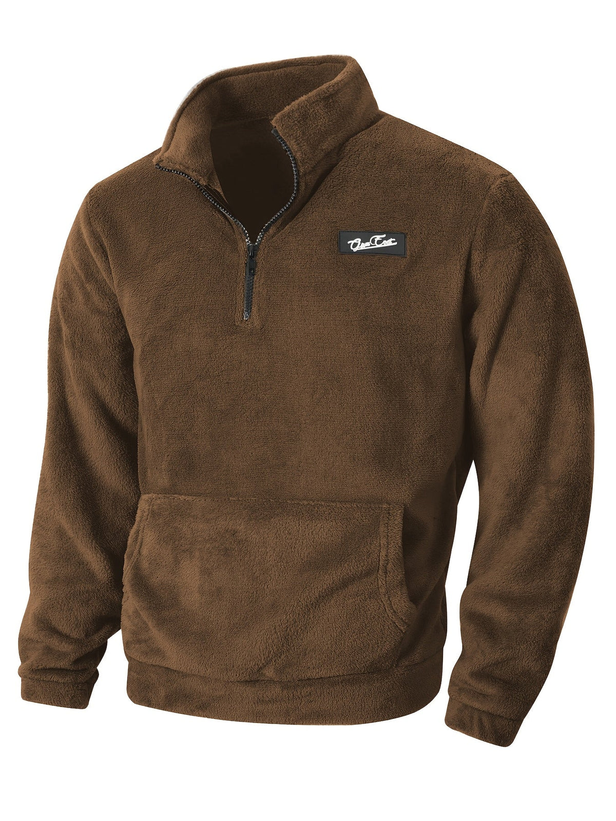 Fleece Pullover Herren mit Reißverschluss Stehkragen und Kängurutasche
