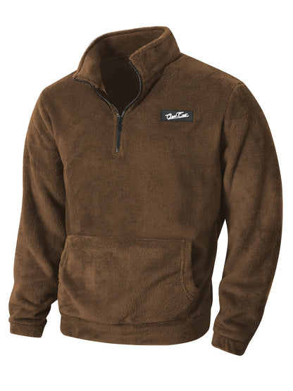 Fleece Pullover Herren mit Reißverschluss Stehkragen und Kängurutasche