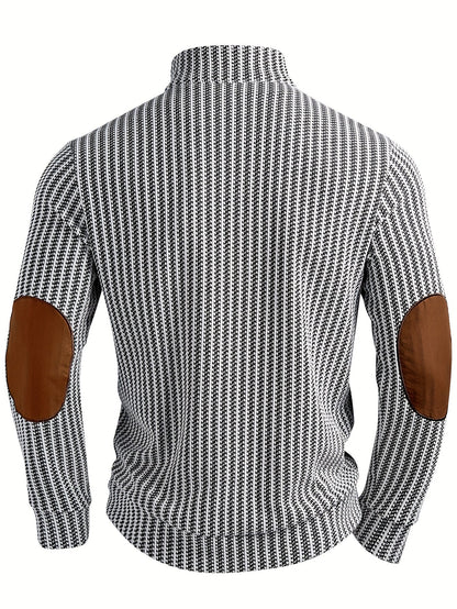 Herren Strickpullover Stehkragen Halbknopfleiste Ellbogen-Patches