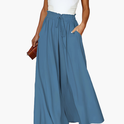 Damen Weite Bein Palazzo Hose mit Hohem Bund und Kordelzug – Eleganter Sommerlook für Freizeit und Alltag
