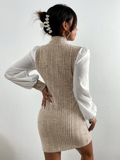 Damen Strickkleid hochgeschlossen Langarm Etui-Stil mit Gürtel