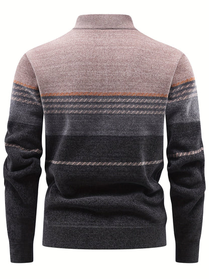 Herren Pullover Halb-Reißverschluss Stehkragen gestreift Fleece-Futter