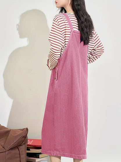 Damen Lässiges Jeans-Latzkleid Midi – Bequemer Freizeit-Overall für Alltag und Büro