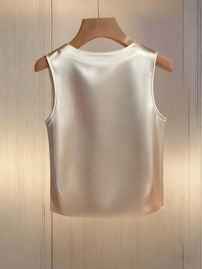 Damen Elegantes Ärmelloses Top mit Perlenverzierung am Ausschnitt – Stilvoll für festliche Anlässe und Abendmode