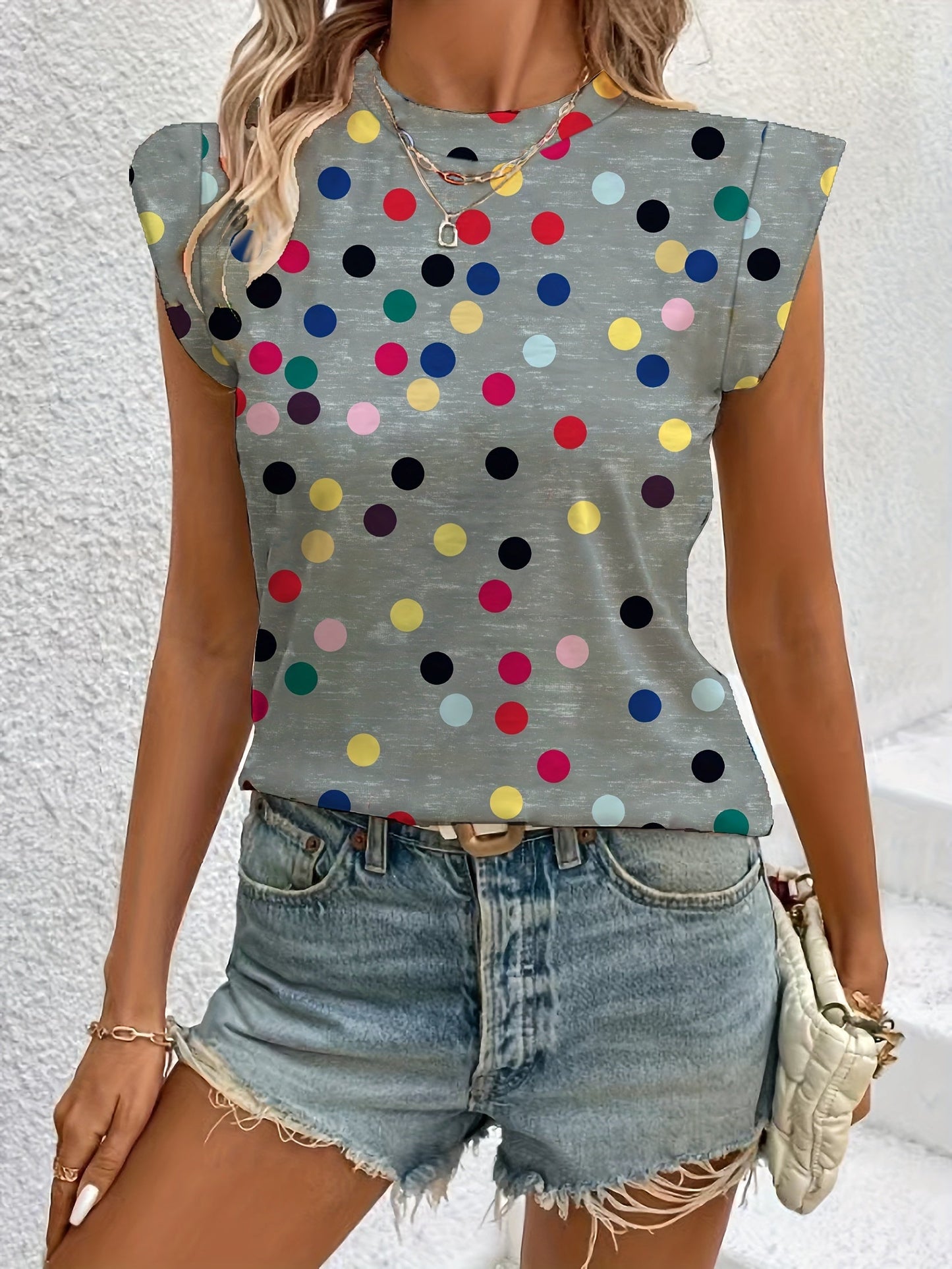 Damen Polka Dot Top mit Schulter-Details – Stilvolles Freizeitshirt