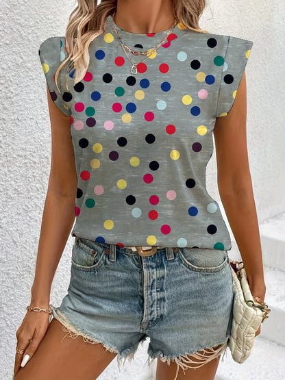 Damen Polka Dot Top mit Schulter-Details – Stilvolles Freizeitshirt
