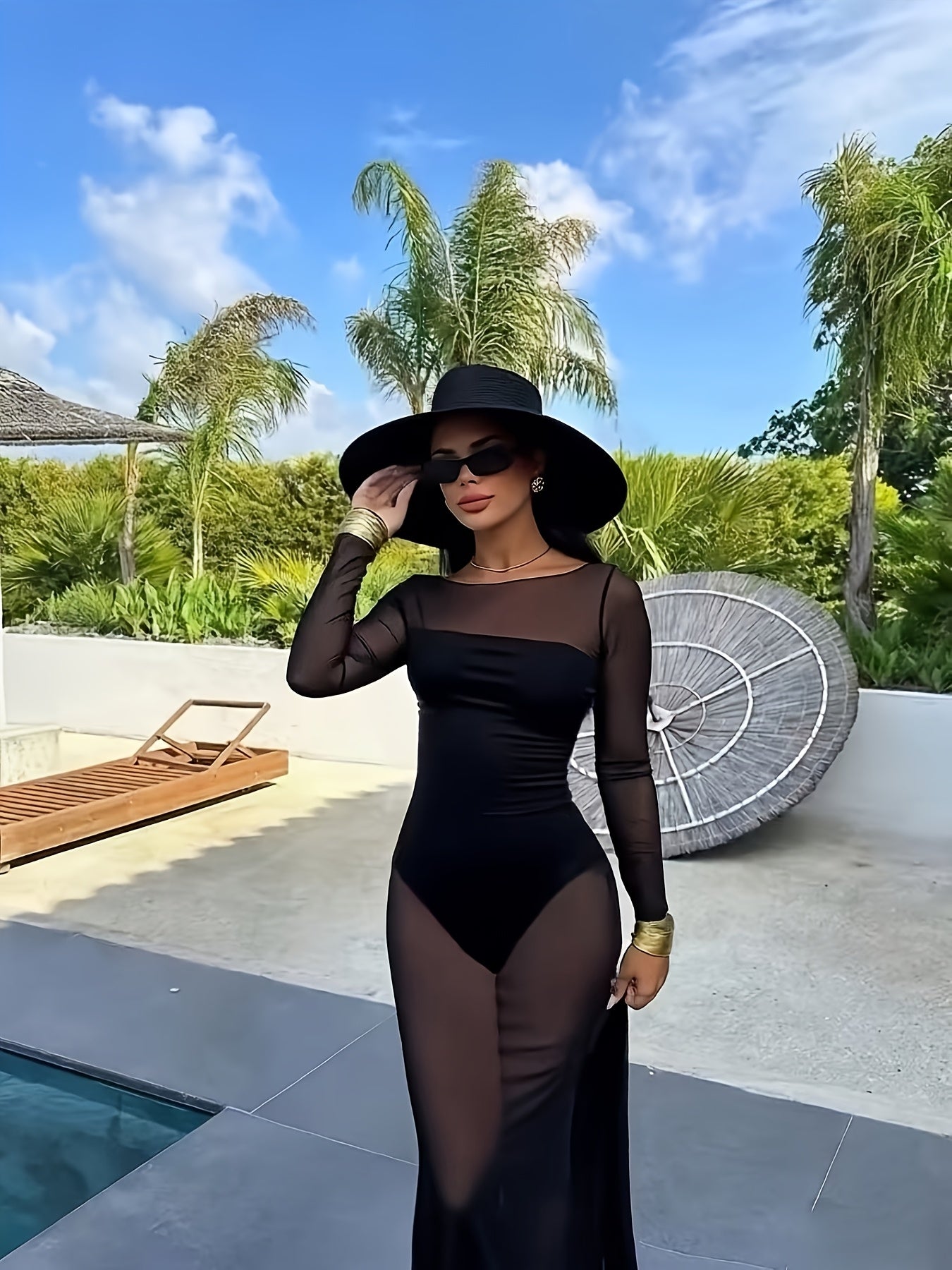 Damen Maxikleid Mesh Strand Cover-Up – Elegantes Figurbetontes Urlaubsoutfit
