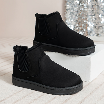 Damen Warme Winterstiefel Stiefeletten mit flauschigem Futter, einfarbig, bequem