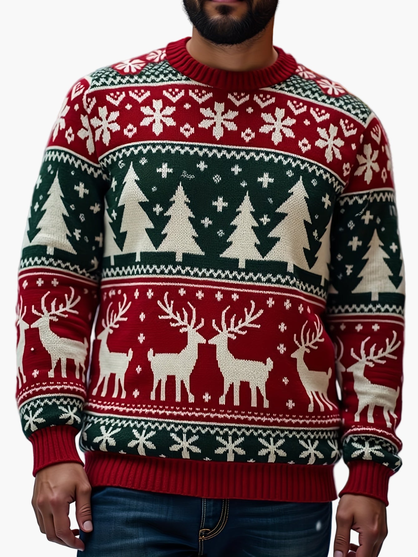 Herren Weihnachtspullover mit Rentier- und Tannenbaum-Motiv – Perfekt für festliche Anlässe und Partys